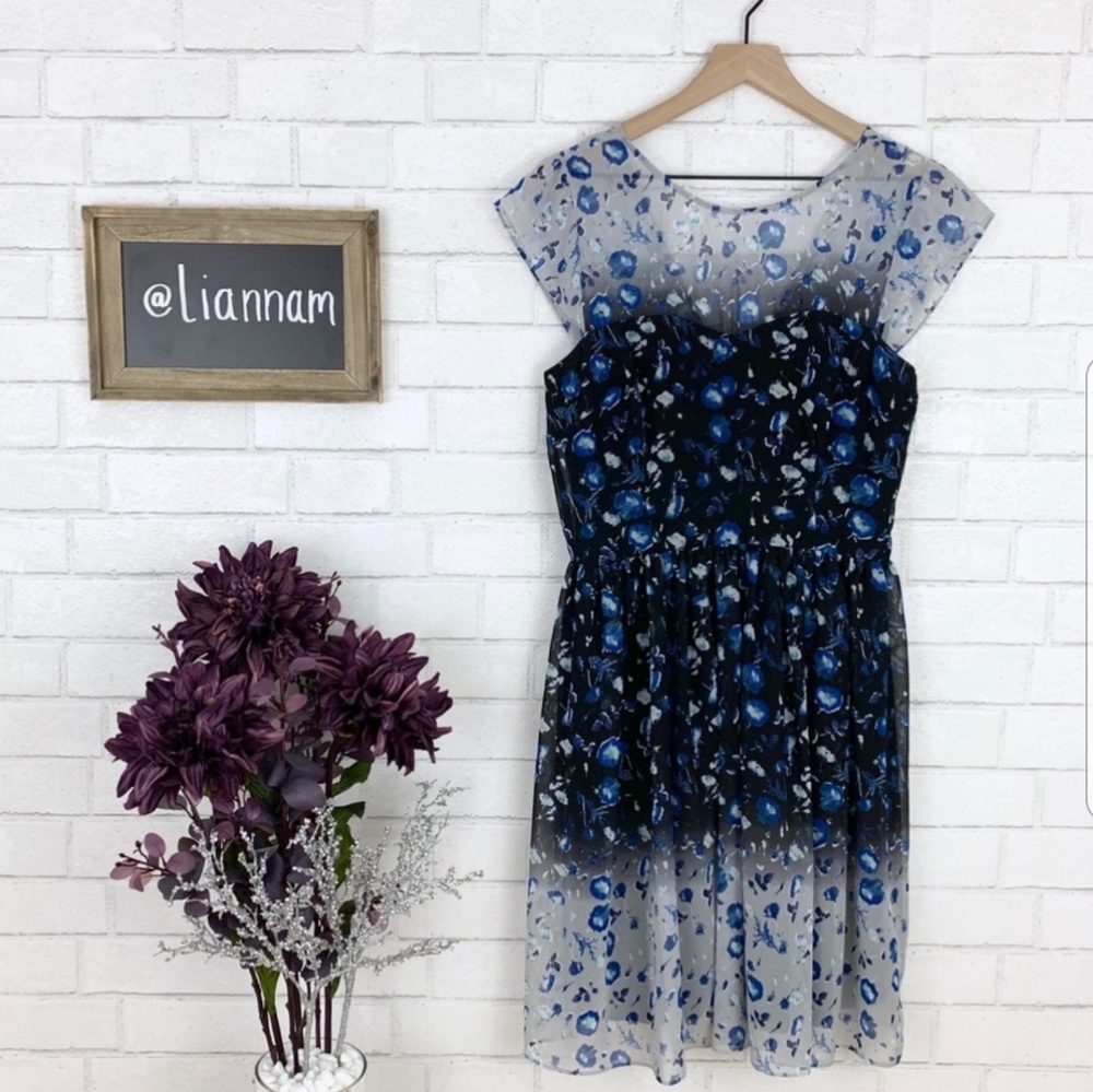 Betsey Johnson Ombré Flowered Cap Sleeve Dress